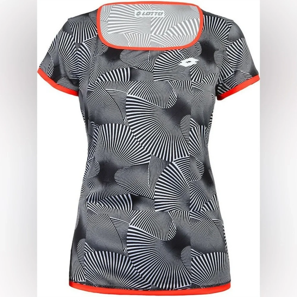LOTTO Tech Tennis Tee Short Sleeve T-Shirt Black White Orange Trim Size Medium - Picture 12 of 12